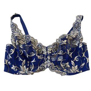 Soma Embroidered Lace Bra 36D Womens Underwire Supportive Navy & Gold
